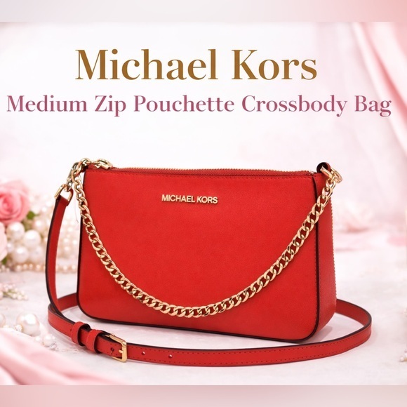 Michael Kors Handbags - New Michael Kors Medium Zip Pouchette Crossbody Bag in Mandarin